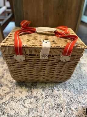 Hearth & Hand Woven Picnic Basket with orange Straps